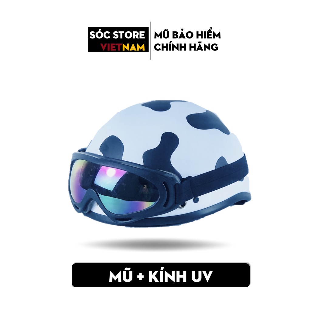 Mũ bảo hiểm nửa đầu 1/2 Bò sữa Sóc Store nhiều màu kèm kính phi công, kính UV