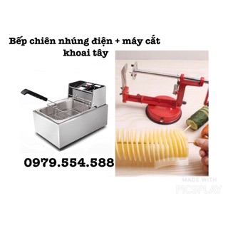 Bếp chiên đơn nhúng điện + máy cắt khoai tây lốc xoáy