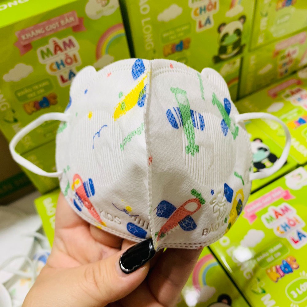 Hộp 10 Khẩu trang cho bé 1-3 tuổi mầm chồi lá 3D hình gấu kháng khuẩn cao cấp, hình ngẫu nhiên