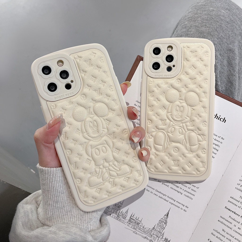 Dễ Thương Ốp Điện Thoại Da Dập Nổi Họa Tiết Mickey Cho iphone 13 Pro Max i13 13pro 11ProMax i11 iX Xs XR Xs Max 7plus 8plus 12Pro 12 Pro Max