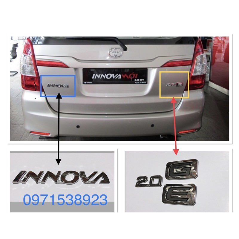 Logo chữ nổi TOYOTA INNOVA 2.0 G E dán đuôi xe