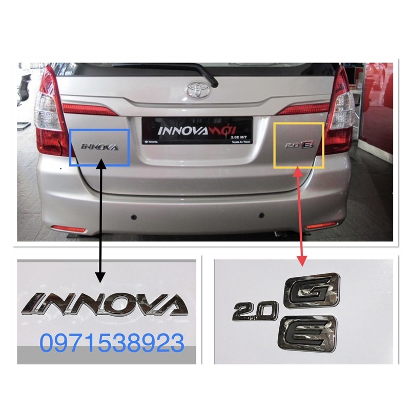 logo chữ nổi TOYOTA INNOVA 2.0 G E dán đuôi xe