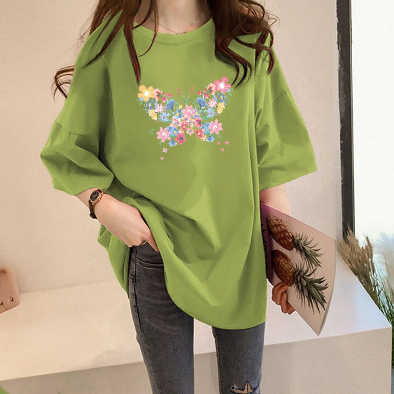 Áo Thun Tay Ngắn Dáng Rộng In Họa Tiết Thời Trang Mùa Hè Hàn Quốc Cho Nữ 2021 M-4Xl