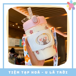 Bình nước cho bé, bình nước cute kèm stiker và dây đeo siêu dễ thương
