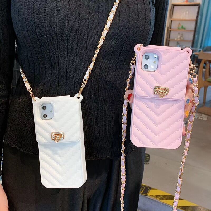 Ốp Điện Thoại Silicon Mềm Có Ngăn Đựng Thẻ Và Dây Đeo Cho iPhone 13 pro Max 12 pro Max 14 pro Max 11 pro Max X XR XS Max 14 Plus