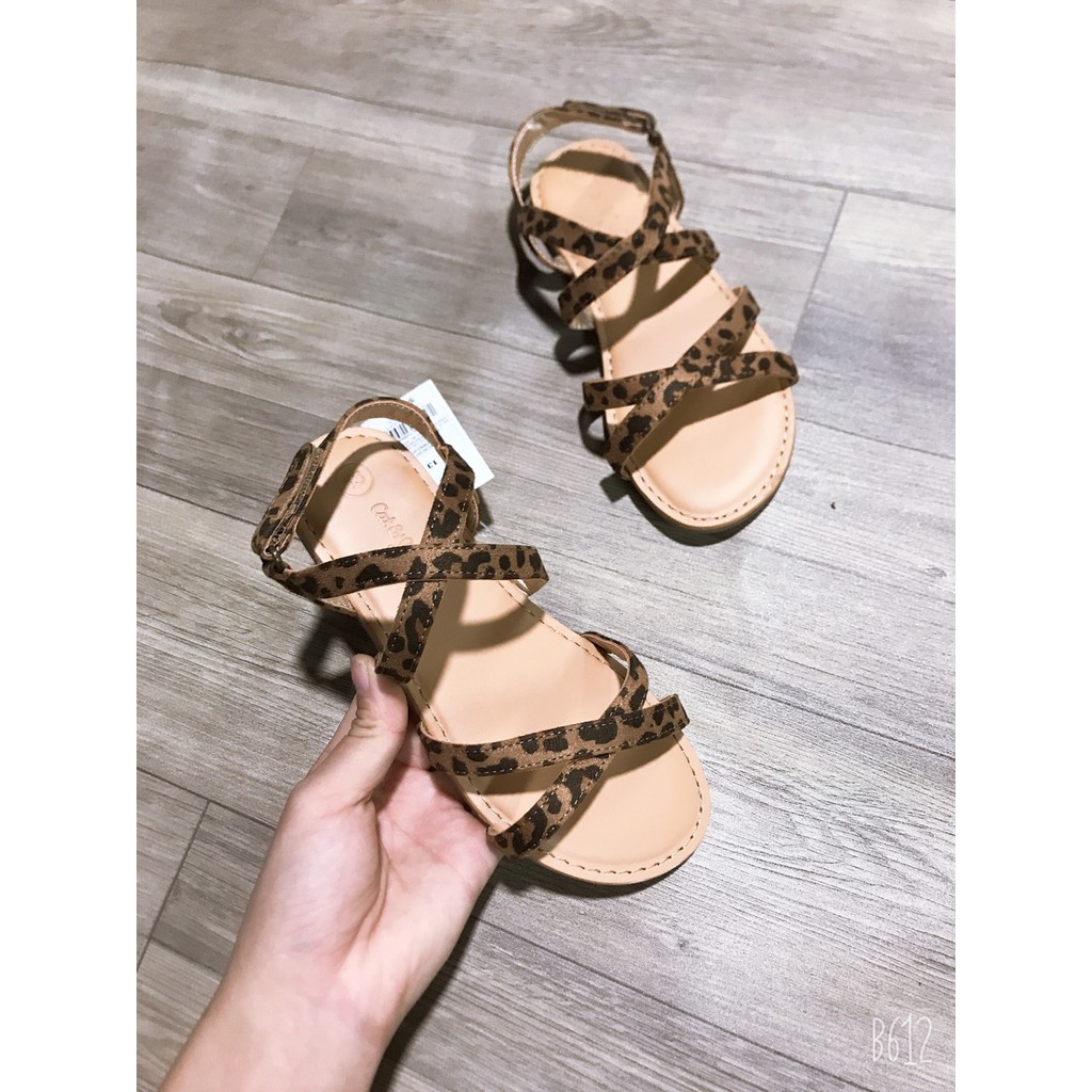 Sandal bé gái Cat & Jack họa tiết da báo quai dán tiện lợi cho bé hàng xuất dư cap cấp