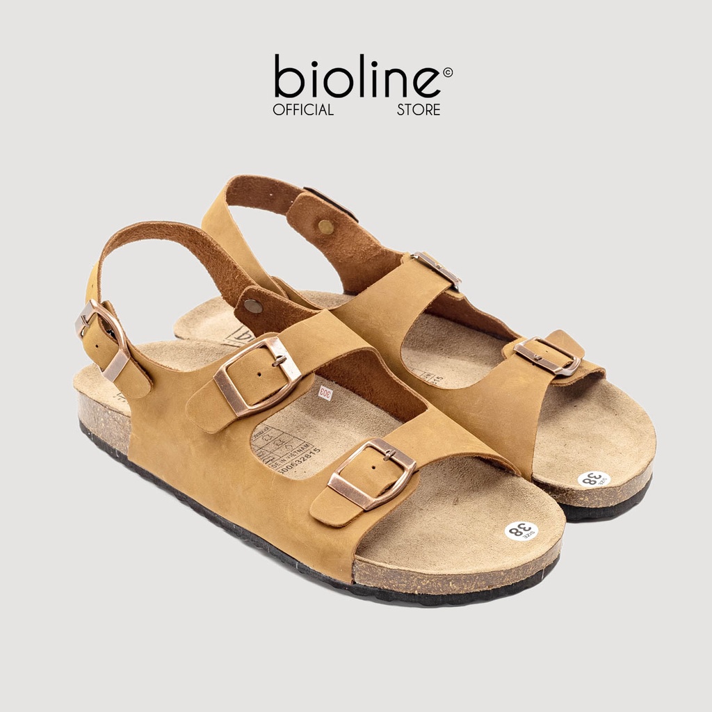[DA BÒ THẬT] D02-Dép Sandal da bò quai ngang Birken Bioline Unisex (Đế trấu)