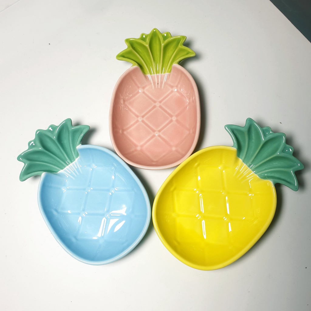 Bộ Bát Đĩa Gốm Sứ Hình Quả Dứa Vàng, Bát Hình Dứa Decor Siêu Xinh Chịu Nhiệt Cao