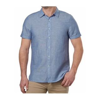 FO76 KHO HÀNG XUẤT DƯ - PERRY ELLIS  - ÁO SƠ MI NAM NGẮN TAY MÀU XANH THUỘC ĐỊA