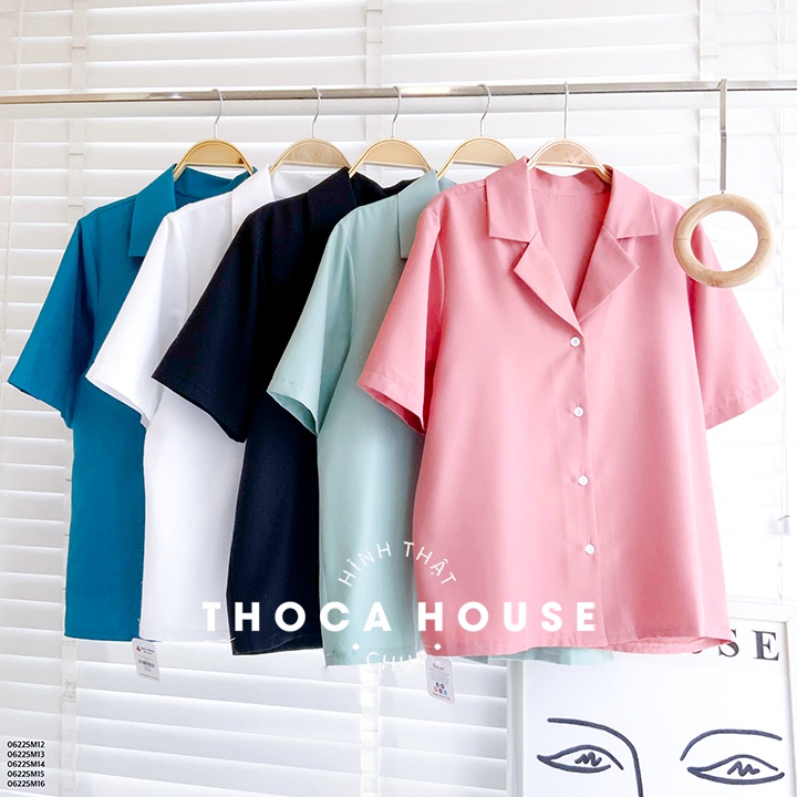 Áo sơ mi cổ vest tay ngắn trơn nhiều màu THOCA HOUSE mặc đi chơi, đi làm thanh lịch