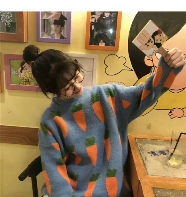 Áo len dệt như video hình củ cà rốt siêu đáng yêu chất len mềm mịn cực đẹp sang chảnh vintage retro tiểu thư | BigBuy360 - bigbuy360.vn