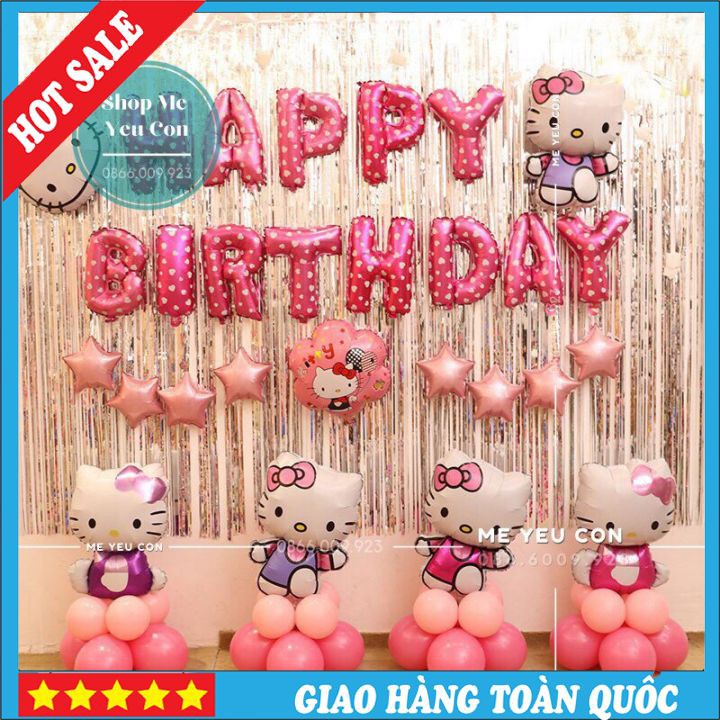 [SET BÓNG TRANG TRÍ Y HÌNH - HÀNG ĐỘC QUYỀN]_Set Bóng Bay Trang Trí Sinh Nhật Kitty Cho Bé Gái