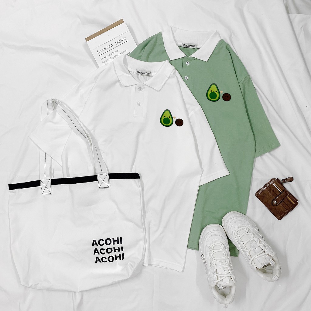 Áo Thun Polo Cổ Trụ In Hình TRÁI BƠ Siêu Cute Tay Lỡ Form Rộng Ulzzang Couple TTQ0003