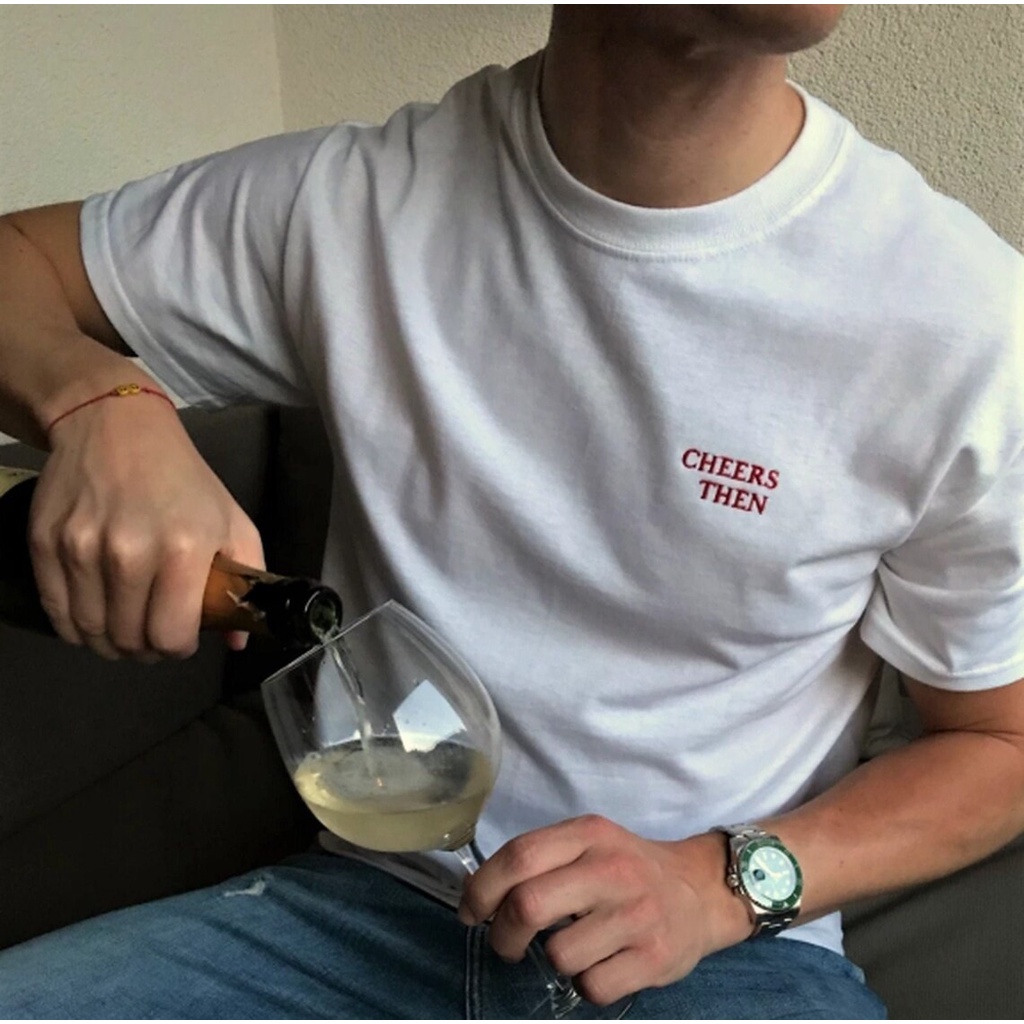 Áo thun thêu cotton unisex CHEERS THEN