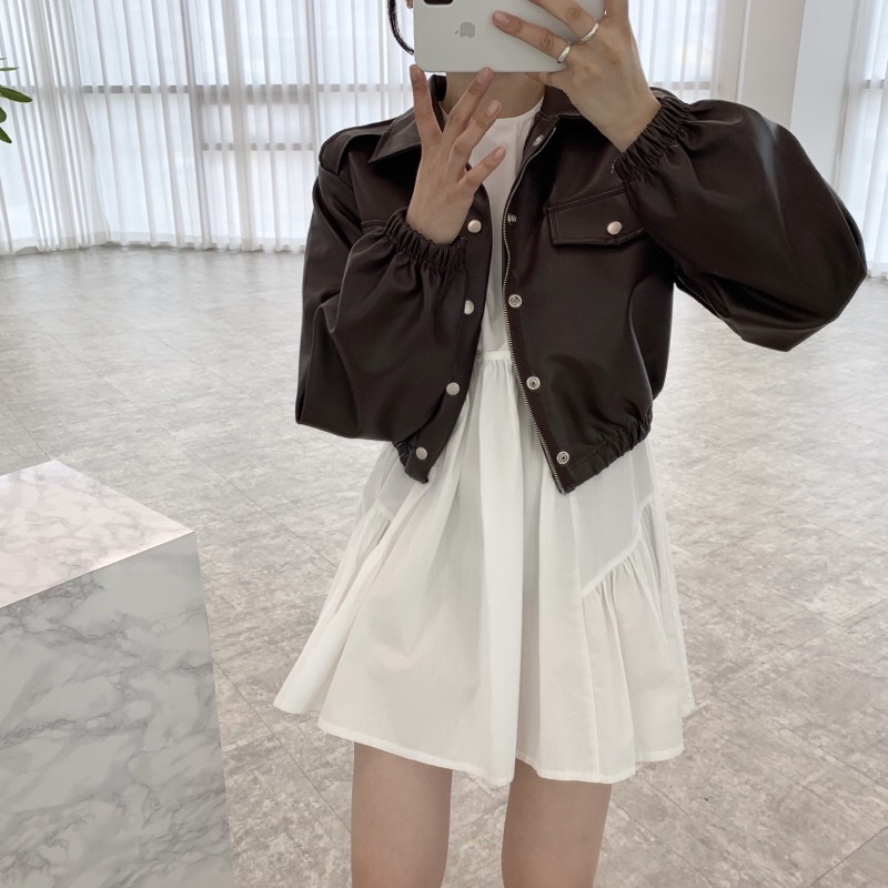ÁO KHOÁC DA ULZZANG DÁNG CROPTOP