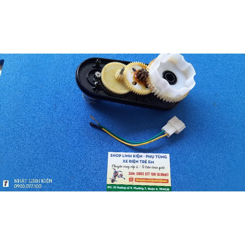 Hộp số kèm jack động cơ RS390 12v bánh răng kim loại cho xe máy trẻ em