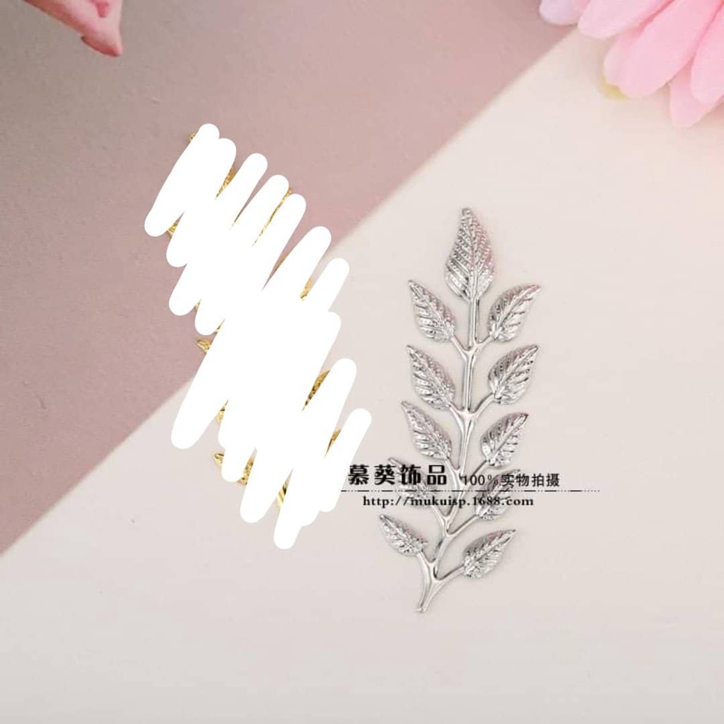 (5 cái)Phiến kim loại hình lá 20*64mm, Nguyên liệu làm trang sức cổ trang, Nguyên liệu diy