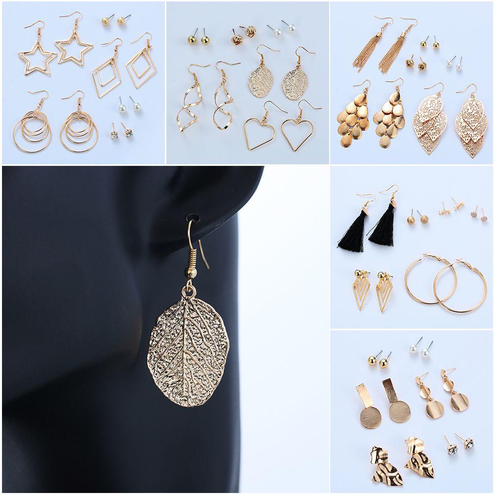 Set 1 / 6 Đôi Bông Tai Xỏ Hạt Ngọc Trai Phong Cách Cổ Điển Thời