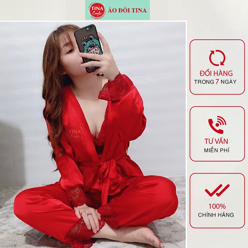 Set Đồ Ngủ Lụa Satin Cao Cấp Màu Đỏ Nổi Bật