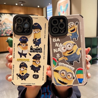 Ốp điện thoại mềm họa tiết Minions kẻ sọc bảo vệ camera cho iPhone 13 12 11 Pro Max XS X XR Pro 6 7 8 6s Plus