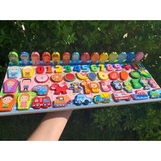 Bộ Bảng Gỗ Câu Cá Và Ghép Hình Tích Hợp Học, Chữ Số, Chữ Cái, Phương Tiện Cho Bé Phát Triển Toàn Diện 63 Chi Tiết Cho Bé