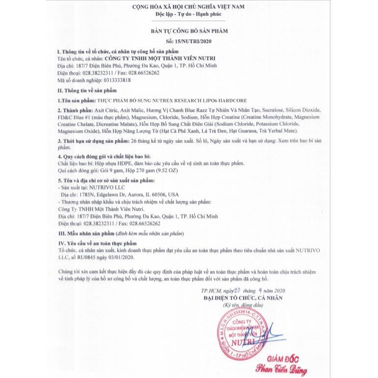 Thực Phẩm Bổ Sung Hỗ Trợ Giảm Mỡ Lipo 6 Hardcore 60 viên