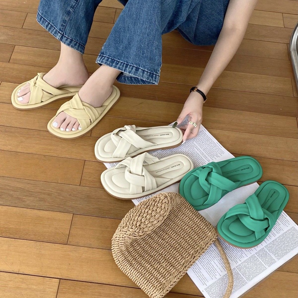 Dép Sandal Đế Dày Quai Chéo Màu Kẹo Phong Cách Mới Thời Trang Mùa Hè Dành Cho Nữ