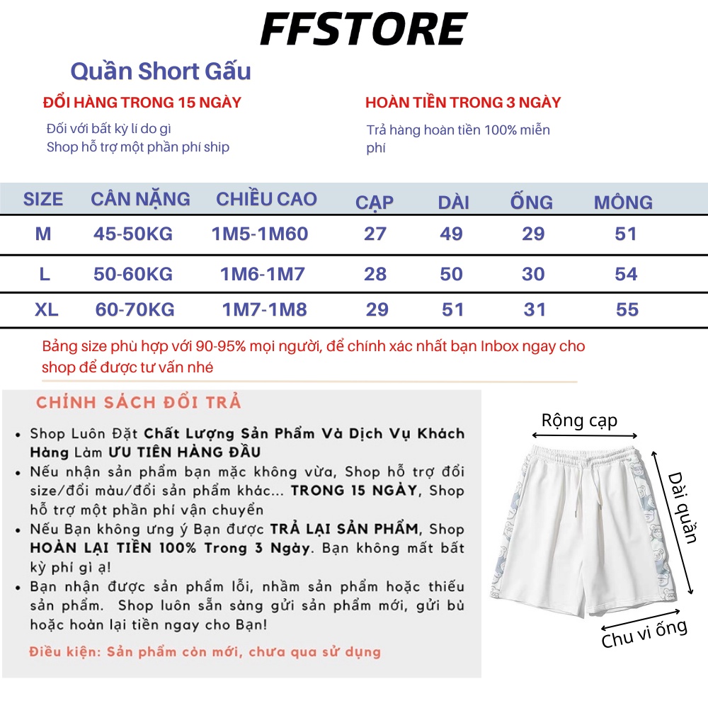 Quần short nam nữ hình Gấu vải thun cotton co dãn 4 chiều quần đùi form rộng unisex FFSTORE