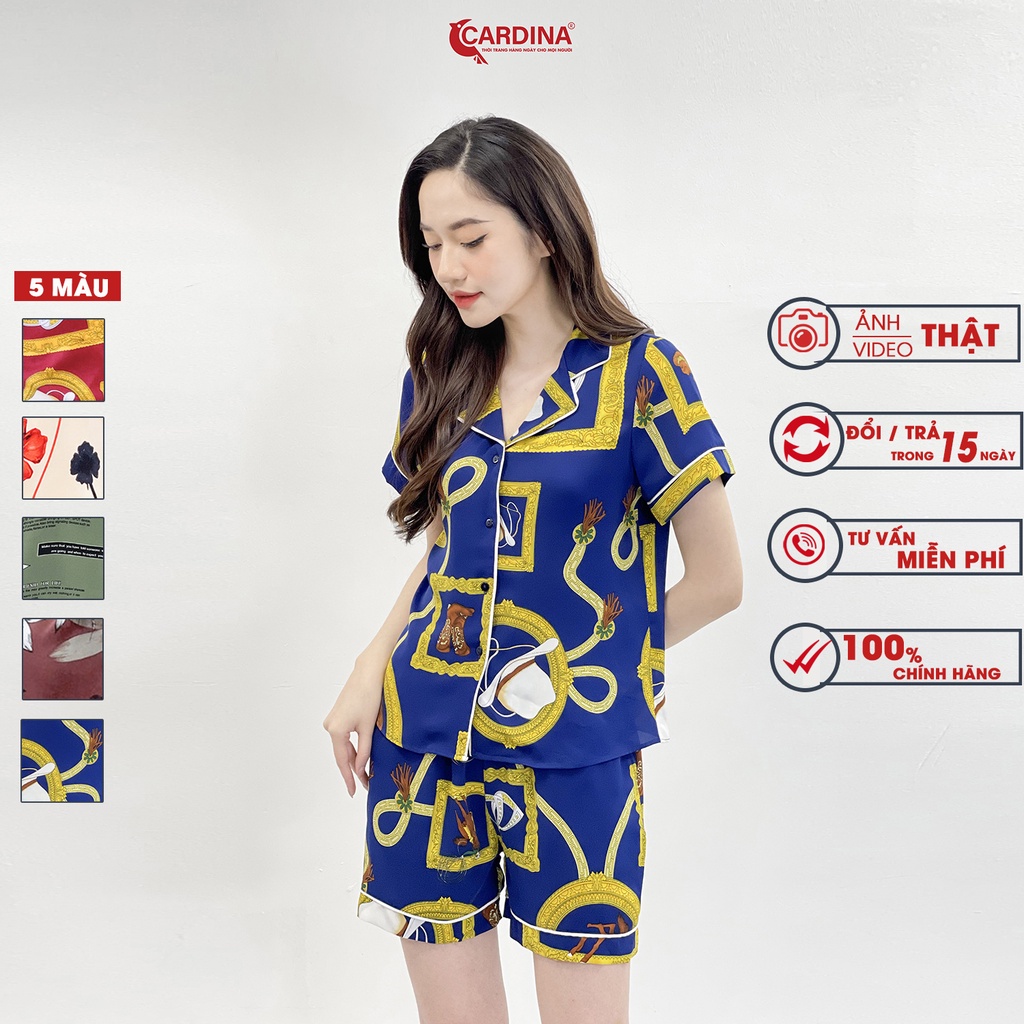 Đồ Bộ Nữ 𝐂𝐀𝐑𝐃𝐈𝐍𝐀 Pijama Chất Lụa Mango Cao Cấp Bộ Mặc Nhà Áo Cộc Tay Quần Đùi Họa Tiết  2MF03