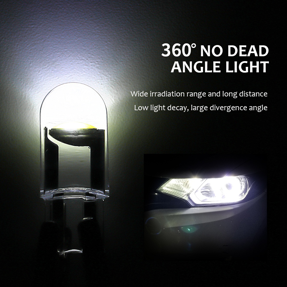 Set 10 Đèn Led T10 W5W COB 12V Ánh Sáng Trắng Chống Thấm Nước Dành Cho Ô Tô Đèn biển số ô tô T10