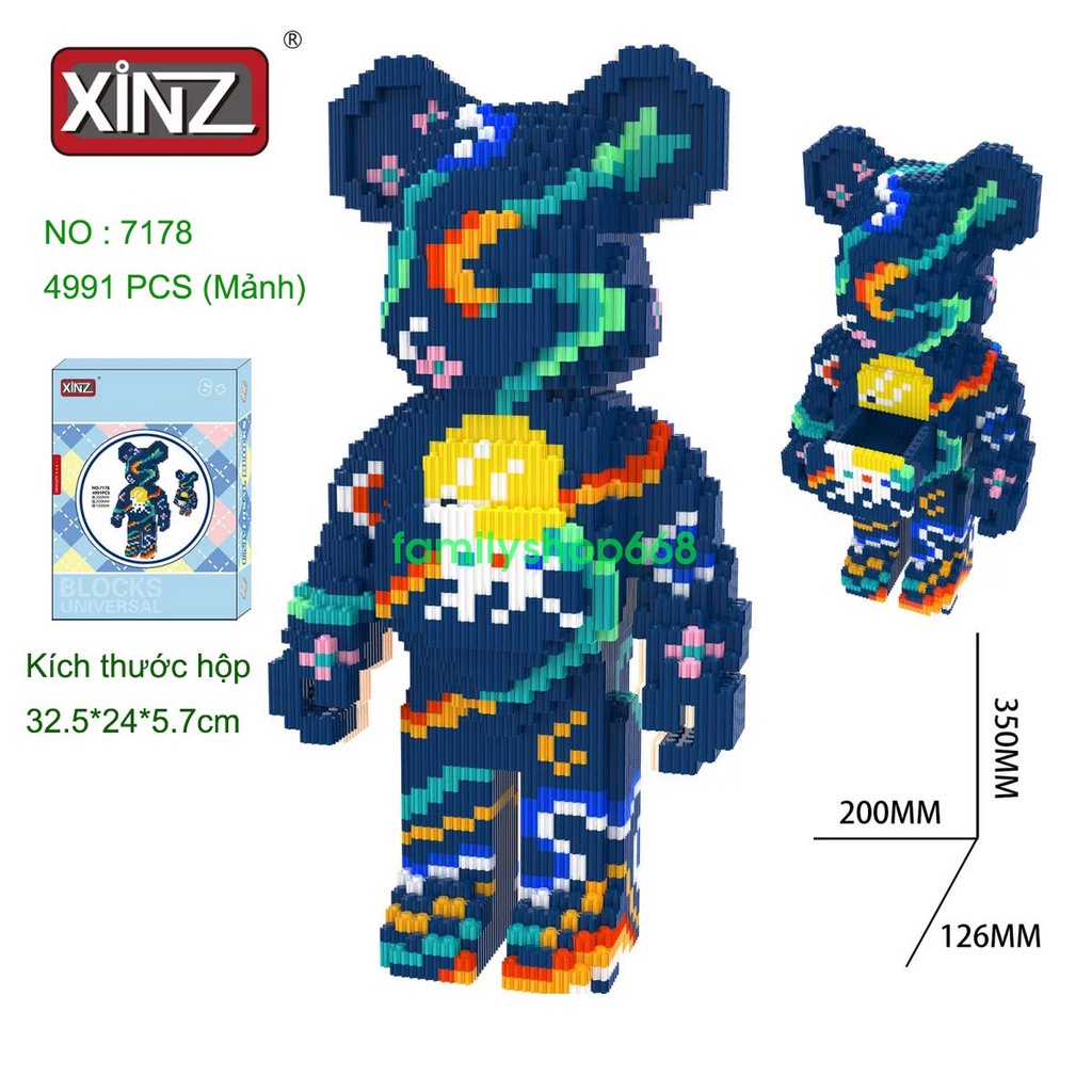 Xếp hình lắp ráp Le go tượng gấu bearbrick cỡ 35cm  bear brick LOL Jinx League XINZAI trưng bày trang trí sang trọng