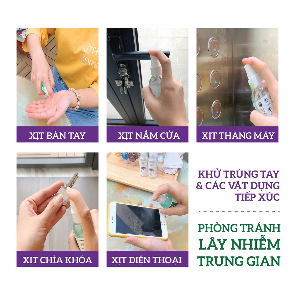 Xịt Rửa Tay Oải Hương Làm Sạch Vượt Trội, X3 Dưỡng Ẩm Không Gây Khô Da MILAGANICS 100ml (Chai)