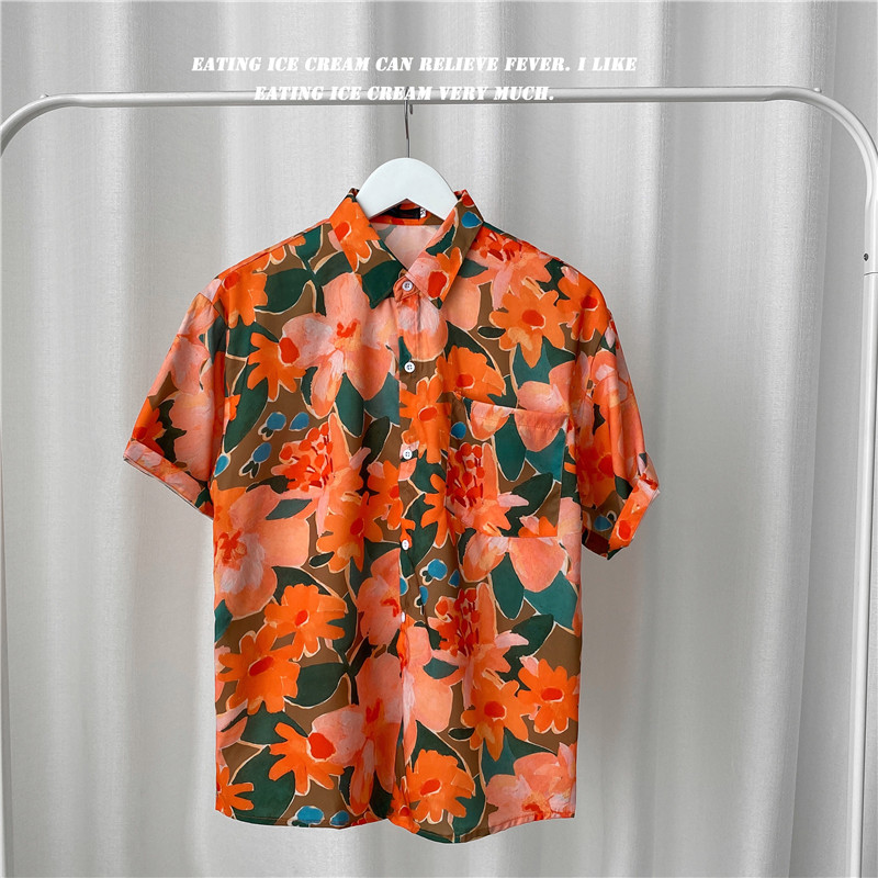 Korean Fashion Men's Short Sleeve Floral Shirt Size M-3Xl