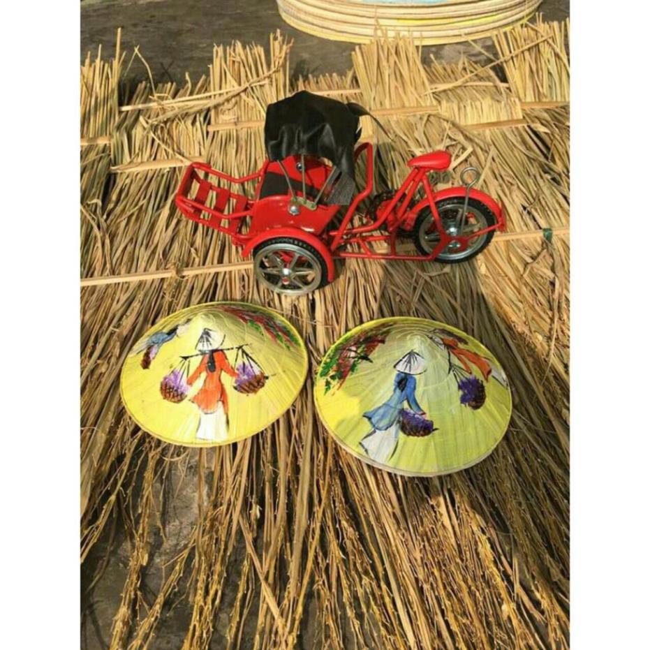 Tre tự nhiên- Nón lá vẽ trang trí size 10cm -Mây tre đan việt
