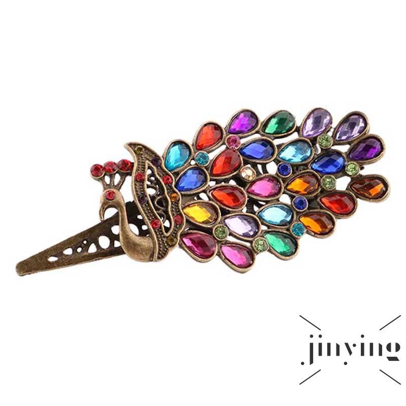 GETNOIVAS Trâm cài tóc hình chú công đính đá phong cách vintage