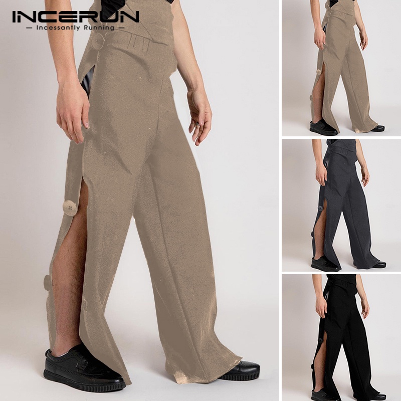 Incerun Quần Baggy Dài Xẻ Tà Bên Hông Cổ Điển 3 Màu Thời Trang Cho Nam