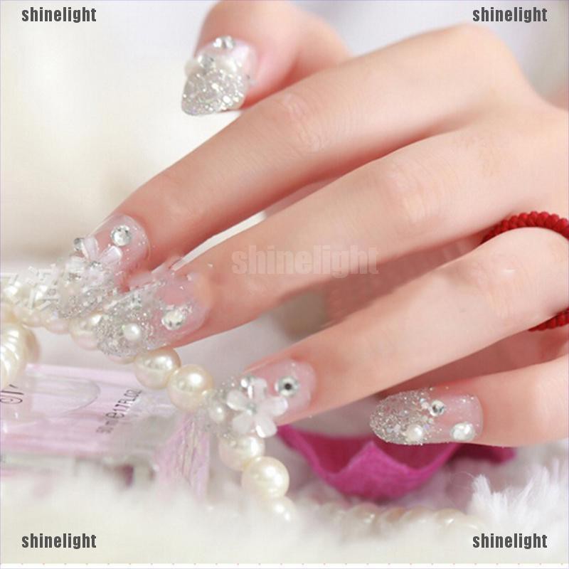 (Hàng Mới Về) Bộ Móng Tay Giả Đính Hạt 3D Màu Trắng Đáng Yêu