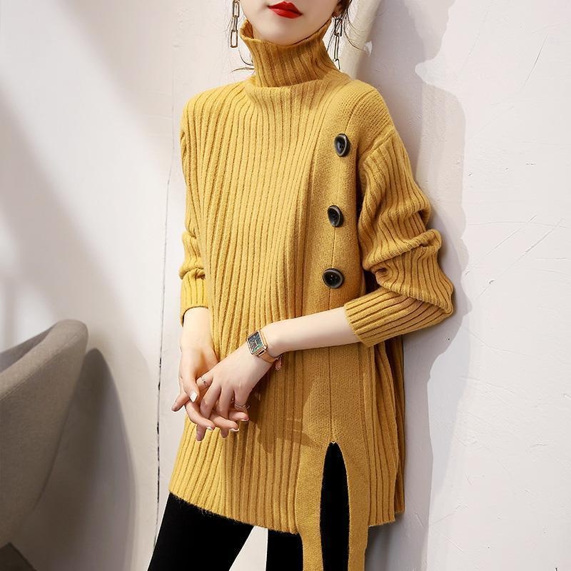 【ZHELIHANGFEI】Áo Sweater Dệt Kim Tay Dài Cổ Lọ Thiết Kế Trẻ Trung Cá Tính