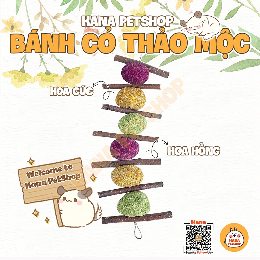 Bánh Cỏ Timothy FREESHIP Bánh Cỏ Cành Táo Mix Thảo Mộc Mài Răng , Thức Ăn Cho Thỏ , Bọ.