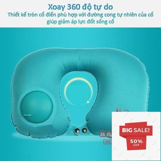 Gối hơi gối kê cổ chữ u tự động bơm tựa đầu để ngủ văn phòng du lịch đi ô tô xe hơi máy bay có nút cài