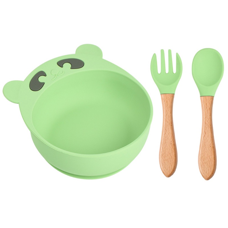 Bộ 3 Món Tô / Muỗng / Nĩa Silicone Có Giác Hút Chống Trượt Cho Bé Tập Ăn