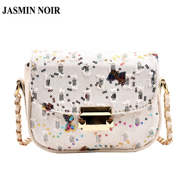Túi Đeo JASMIN NOIR Chéo Vải Canvas Nắp Gập Phối Dây Xích Thời Trang Cho Nữ