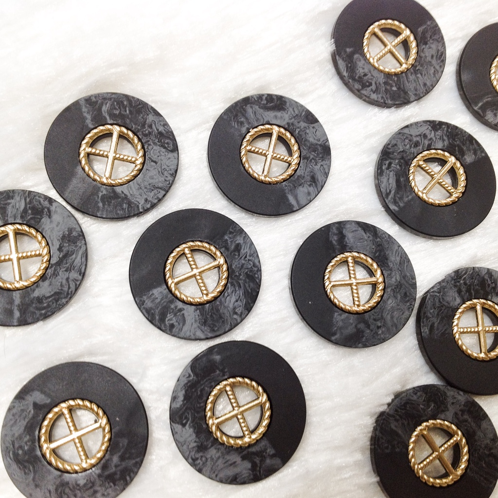 Khuy áo khoác vest Nút dạ tweed sang trọng vân xà cừ mờ cúc viền vàng siêu đẹp đính kết trang phục vintage