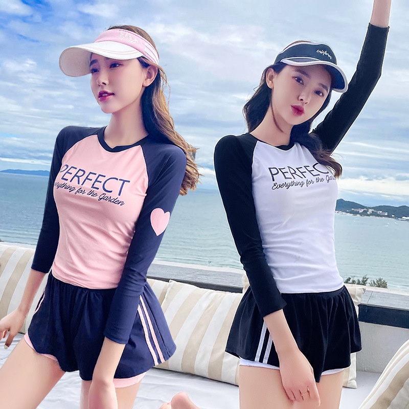 Bộ Đồ Bơi Hai Mảnh Tay Dài Chống Nắng Phong Cách Hàn Quốc Thời Trang Gợi Cảm Cho Nữ