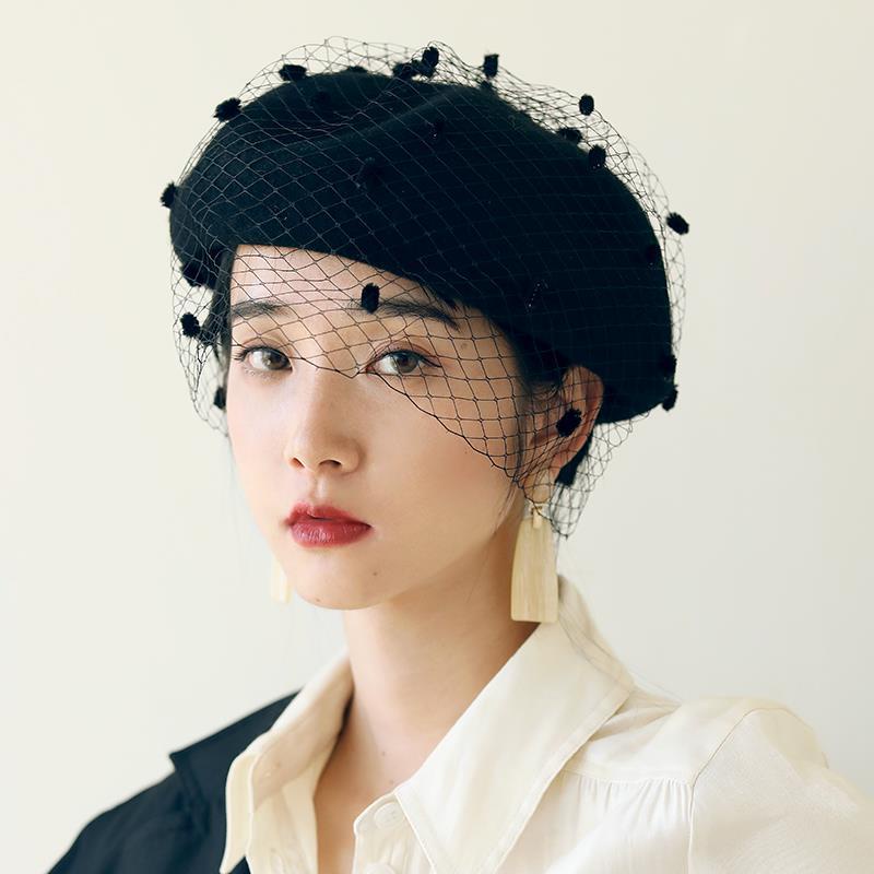 Nón Beret Len Phối Lưới Thời Trang Thu Đông Dành Cho Nữ