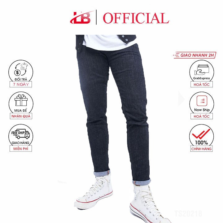 Quần jean nam LB, vải jean denim co giãn, màu xám đen trơn, phom slim fit DNBB5226 - Hàng nhập khẩu