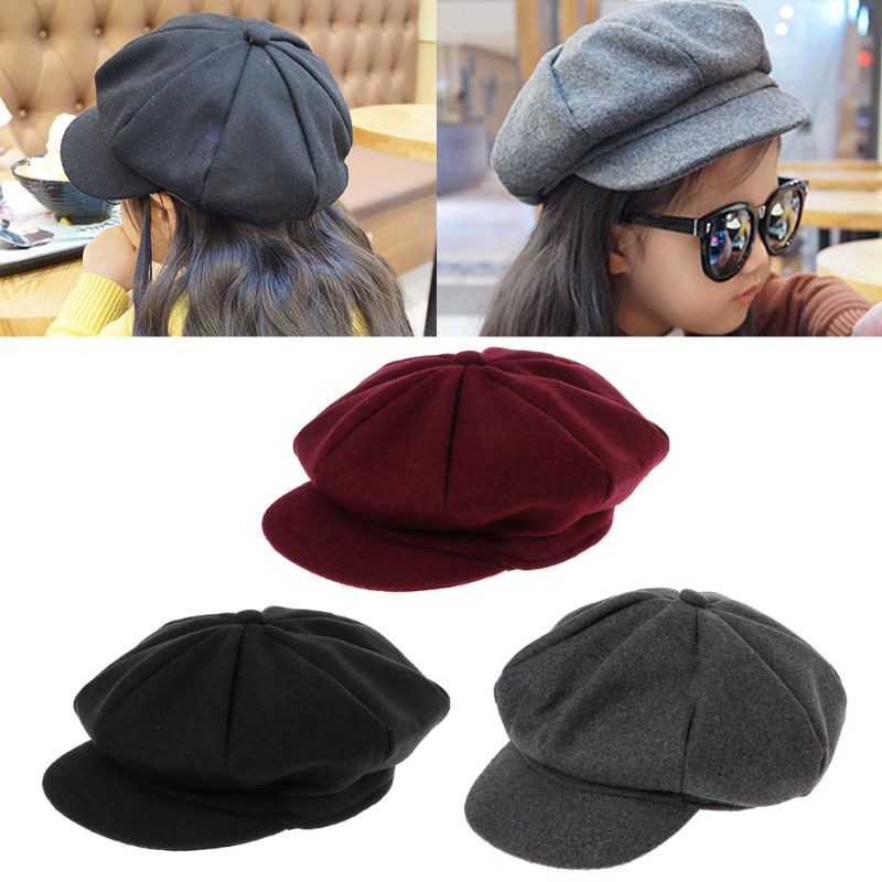 Mũ beret màu trơn chất liệu sợi len mềm mại cho bé trai/gái