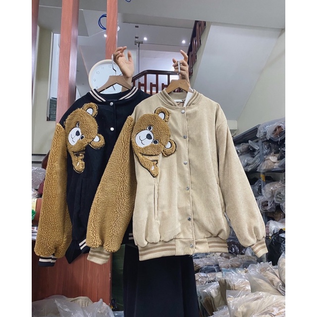 Áo khoác áo bomber nhung tăm dày dặn unisex nam nữ