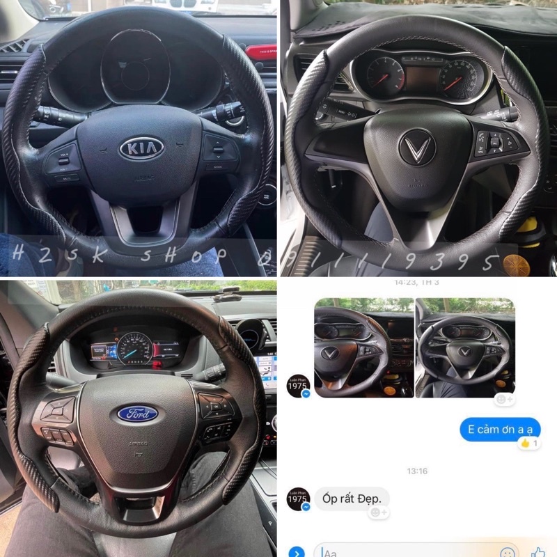 Bao da vô lăng, op vo lang oto, bọc tay lái xe ô tô sợi carbon phong cách thể thao, sang trọng