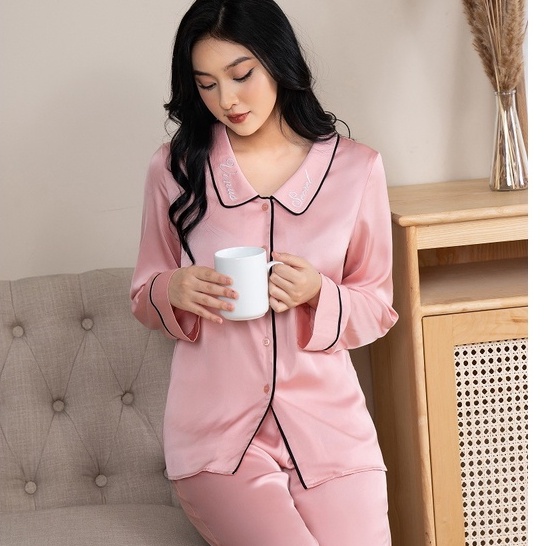 Đồ Ngủ Nữ Venus Secret Bộ lụa pijama dài tay cố thêu cao cấp